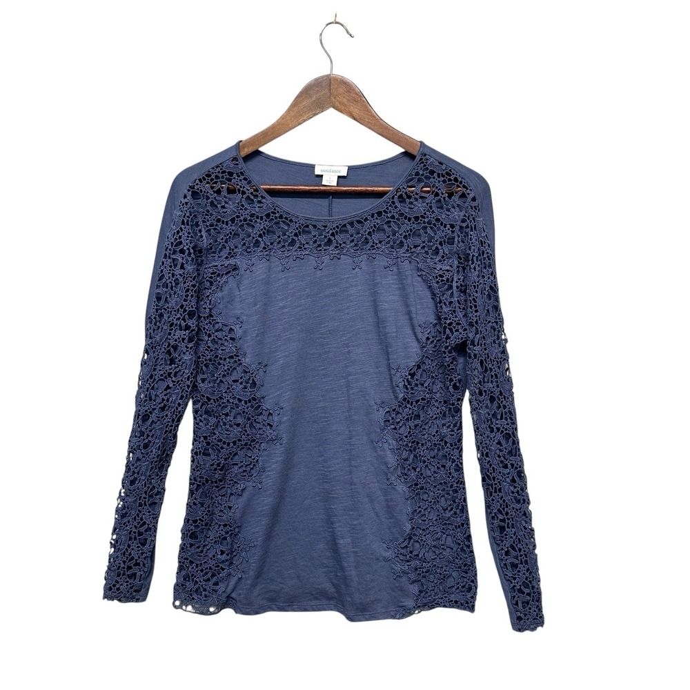 Sundance Lily's Paramour Womens Long Sleeve Crochet Top in‎ Stormy Blue Size S - Picture 4 of 12